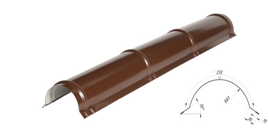 Планка конька круглого 0,45 мм глянец (Южная Корея) 2 метра