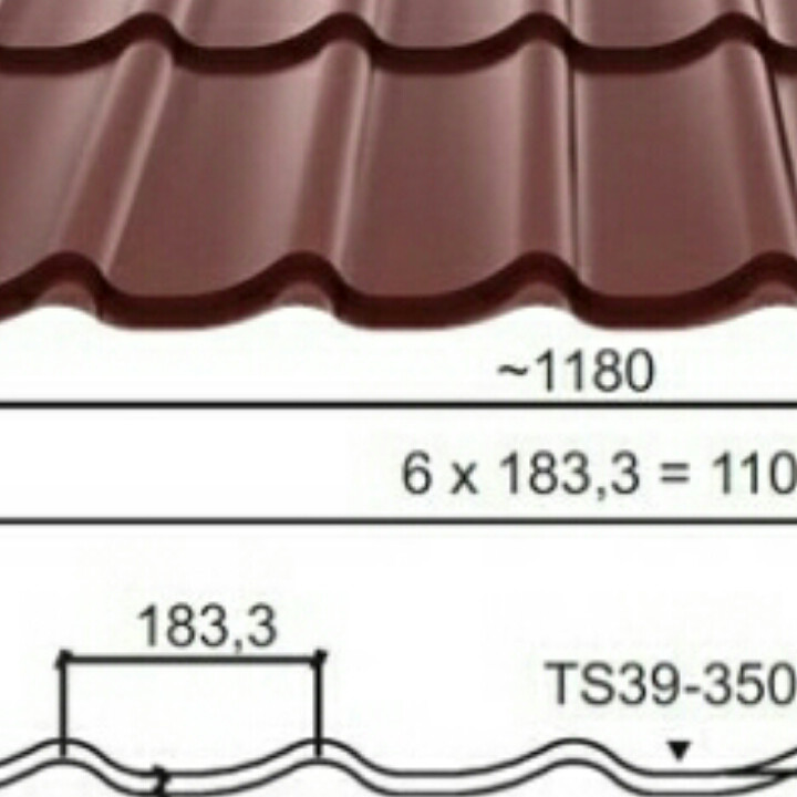 Металлочерепица 0,45 мм Италия лист однотайловый (1180 мм*50 мм).