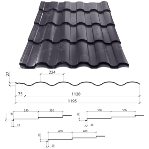 Металлочерепица VALENCIA 0,45 мм PEMA RAL 8019 Словакия