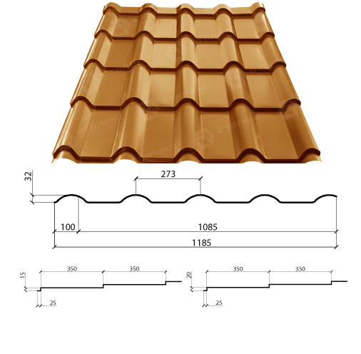 Металлочерепица AFINA 0,50 мм PEMA RAL 8004 Германия