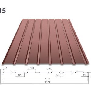 Профнастил ПС 15 • RAL 8017 • Matt • 0,5 mm • ARSELOR MITTAL • Польша •