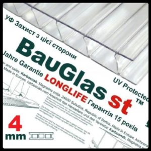 Сотовый поликарбонат 4 мм BauGlas ST Longlife 1UV прозрачный Стандарт (Сербия)