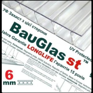 Сотовый поликарбонат 6 мм BauGlas ST Longlife 1UV прозрачный Стандарт (Сербия)