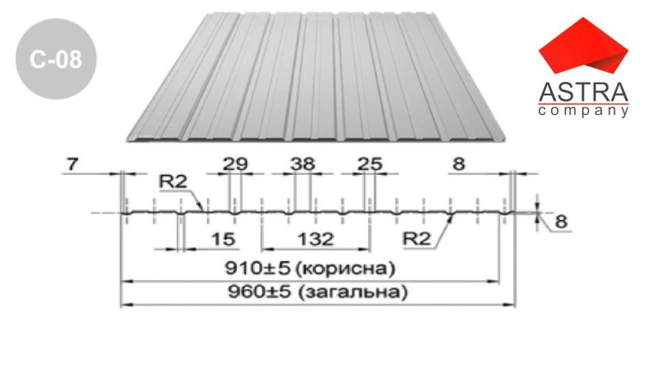 Профнстил С-8 Астра 0.2 мм / RAL