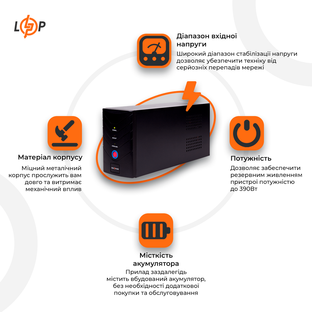 Лінійно-інтерактивне ДБЖ LogicPower LP 650VA (390 Вт) — изображение 4